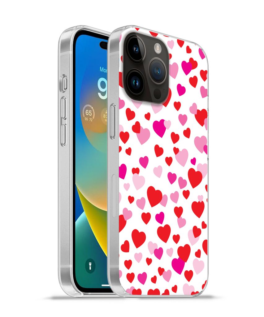 MuchoWow Handyhülle Schutzhülle Hülle für Apple iPhone 14 Pro - Softcase Eine Illustration mit bunten Herzen Silikon Softcase Handy Hülle - ...