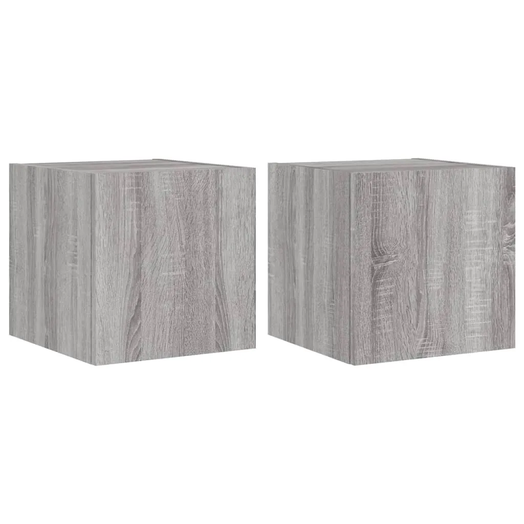 Petit meuble TV suspendu Gris Sonoma LED lot de 2 format compact 30cm