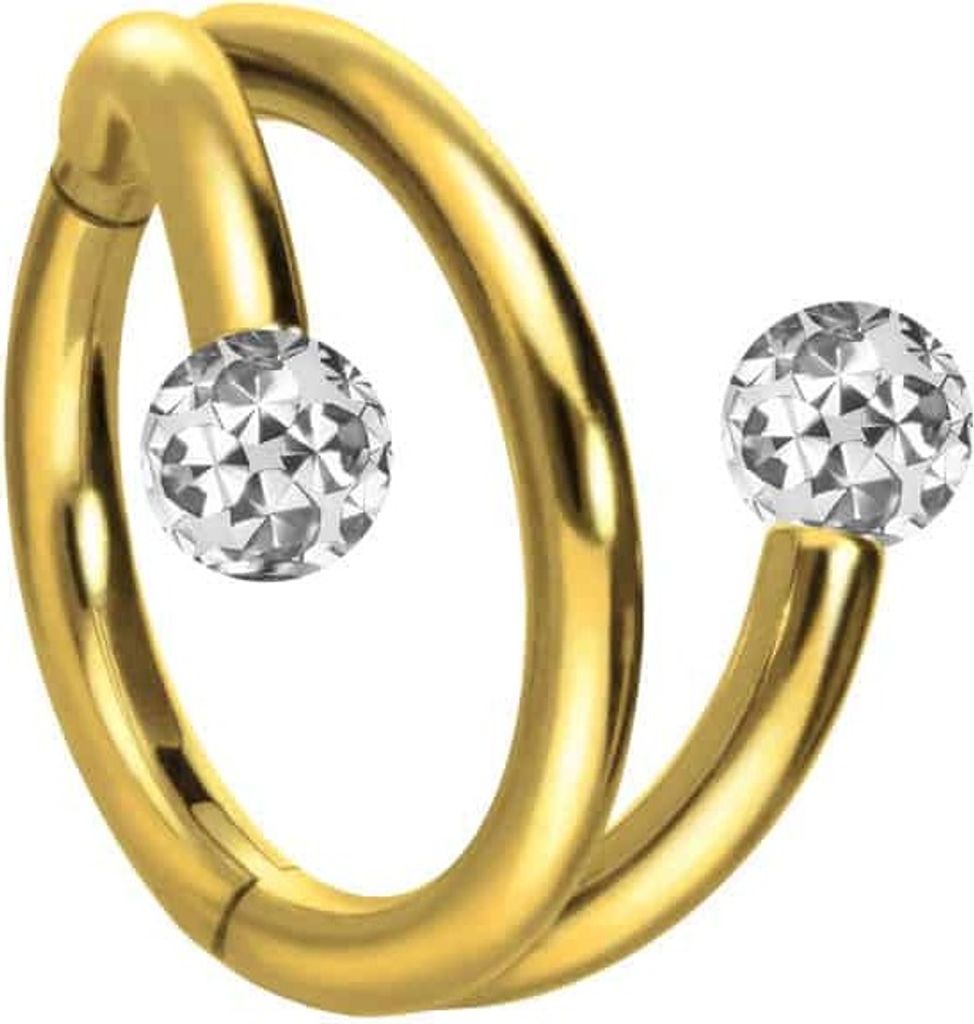 Ohrpiercing, Nasenpiercing, Septum Piercing Titan Segmentring Clicker mit Innengewinde 3 RINGE + 2 EPOXY-KUGELN Gold Innendurchmesser: 10mm | Kugel...