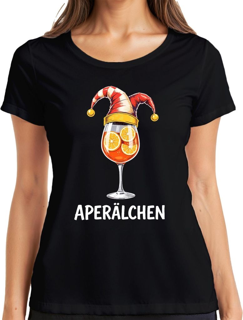 Aperälchen Aperol Spritz Cocktail Glas Orangenscheiben Lustig Damen T-Shirt, Schwarz, 3XL