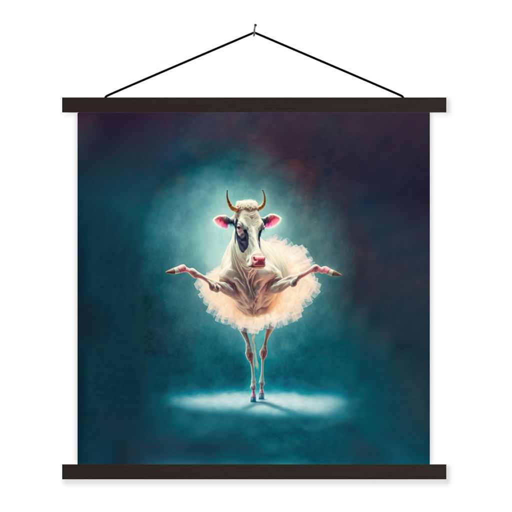 MuchoWow Textilposter Kuh - Rock - Ballett - Tiere - Porträt - Kinder 60x60 cm mit schwarzem Rahmen - Posteraufhänger