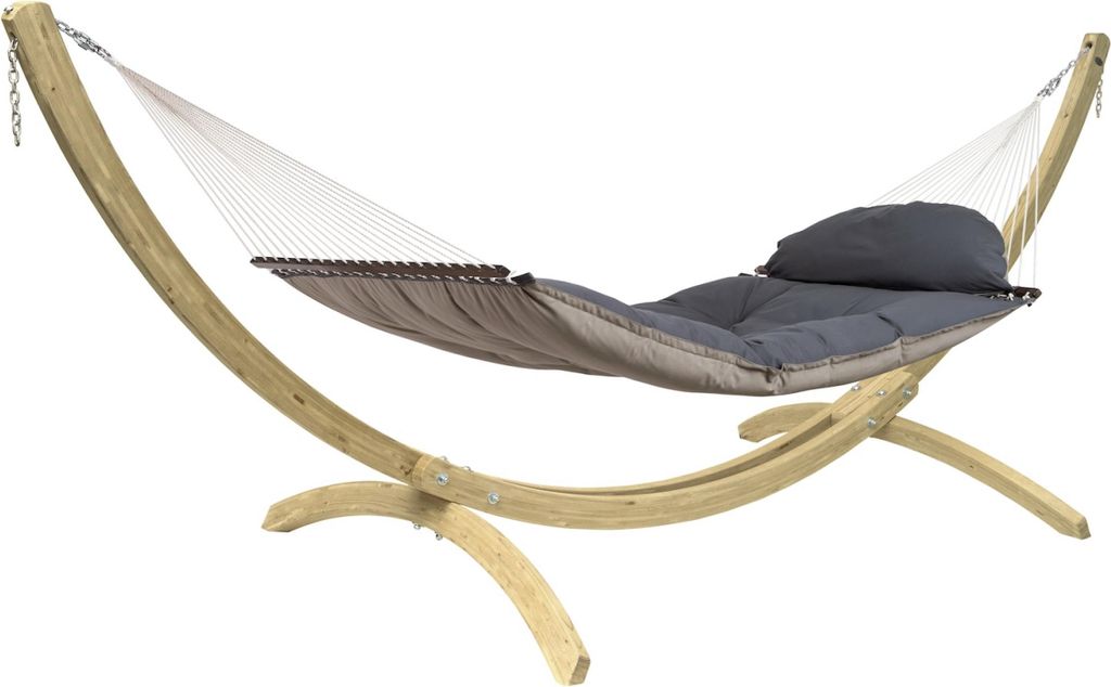 Amazonas Hängematte Fat Hammock XXL Set + Olymp-Gestell ausem Holz Taupe
