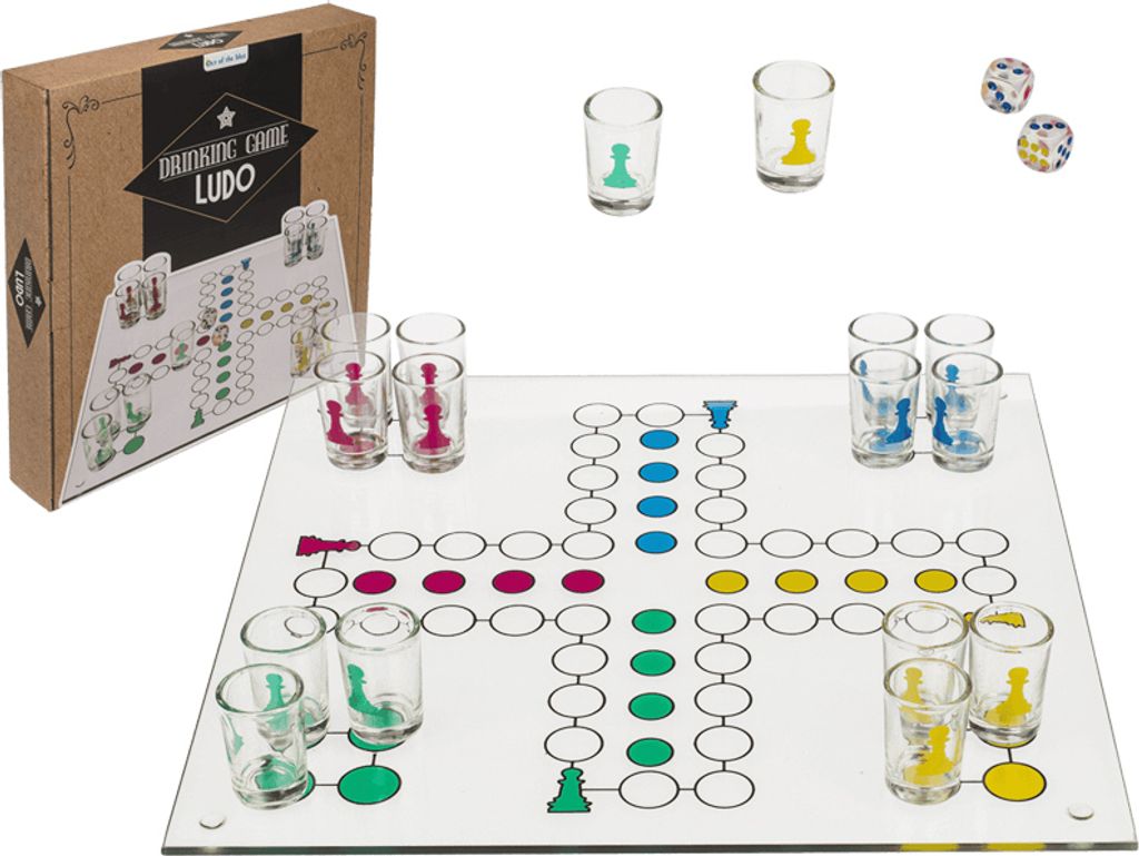 OOTB Glas-Trinkspiel Ludo mit 16 Gläsern & 2 Würfeln Produktbild 