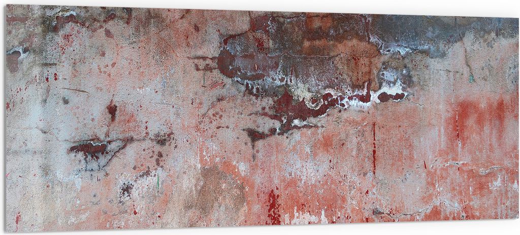 DEQORI Küchenrückwand Glas 125x50 cm 'Roter Zerfall' Spritzschutz Bad Rückwand Küche