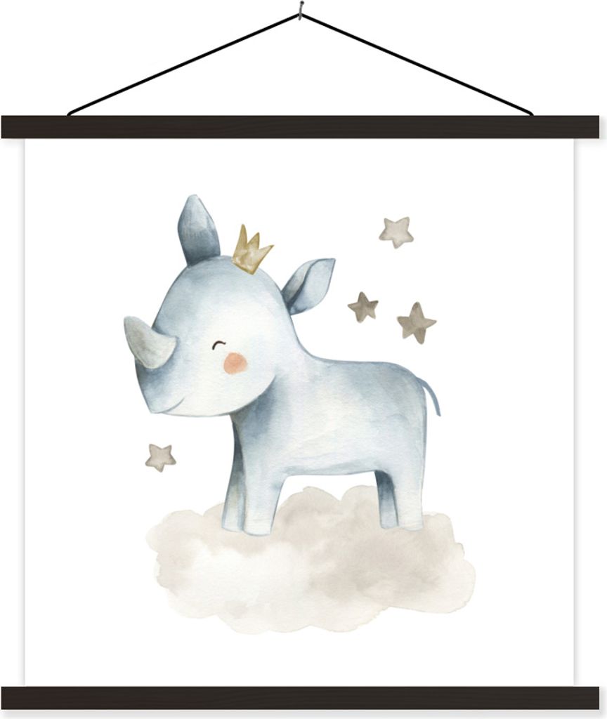 MuchoWow Textilposter Nashorn - Sterne - Wolke 40x40 cm mit schwarzem Rahmen - Fotos