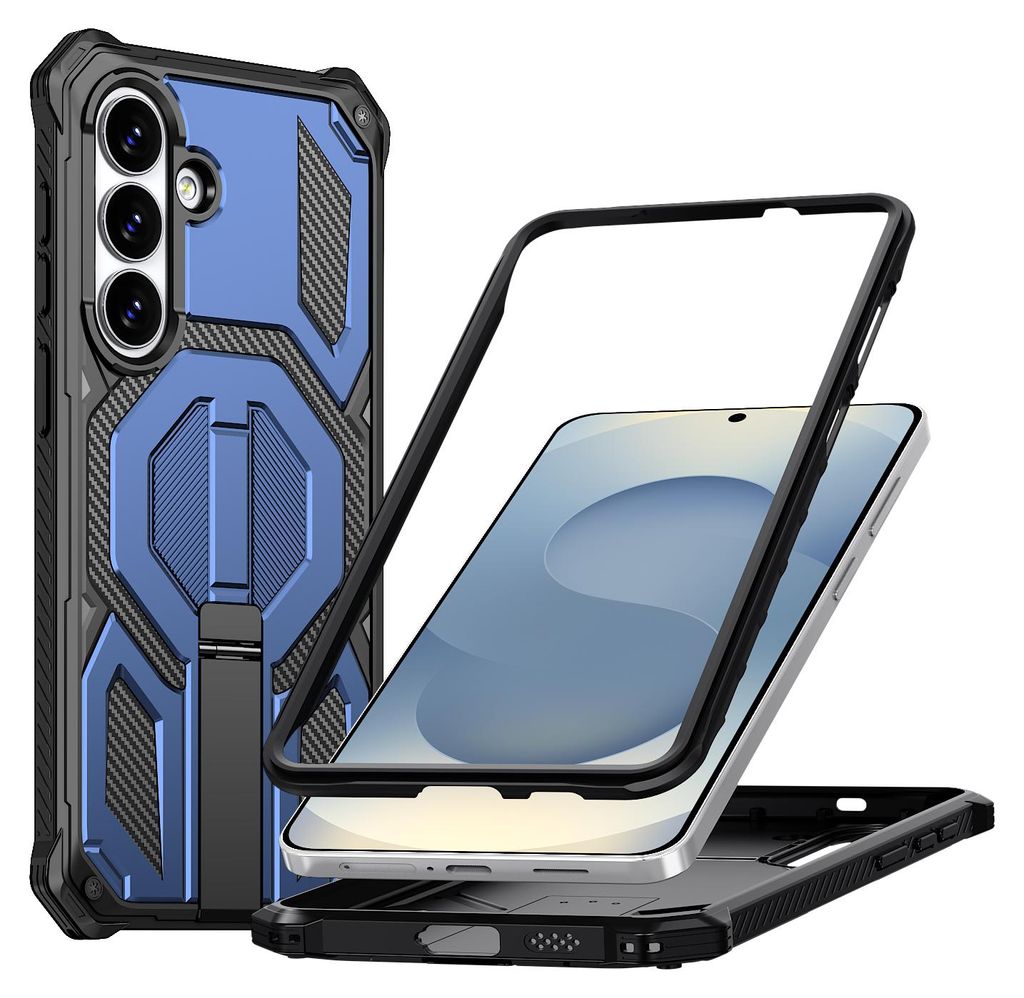 Magnetische Hülle für Samsung Galaxy S26+, Kompatibel mit MagSafe, Mit Metall-Ständer, Militärischer Stoßschutz Handyhülle Blau