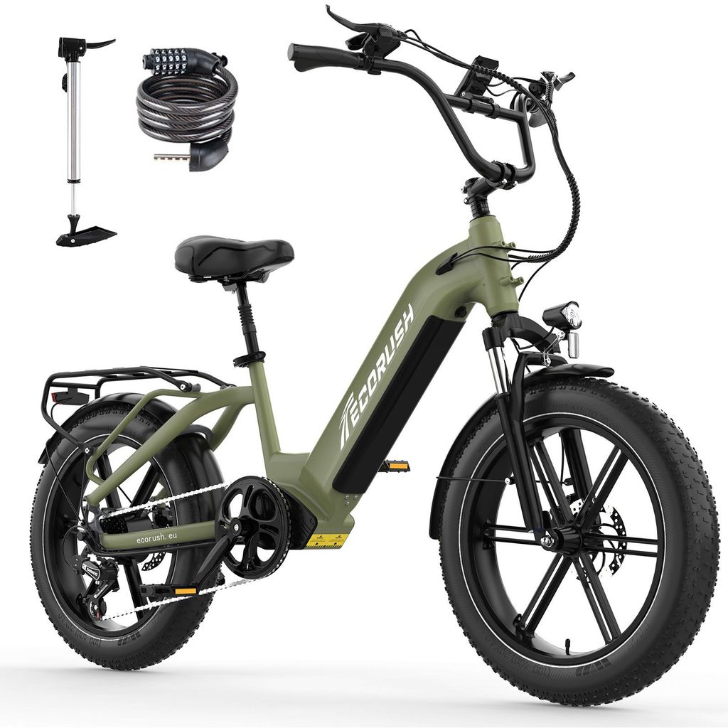 ECORUSH E Bike Herren Damen,48V15.6Ah,E-Bike 20 * 4.0 Zoll,Elektrofahrräder 250W & 25Km/h,E Bike 7-Gang Getriebe mit Display,Reichweite bis zu 120km