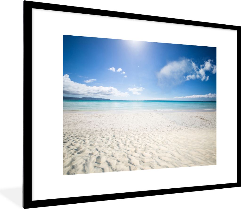 MuchoWow MuchoWow Gerahmtes Poster Strand - Sonne - Licht 80x60 cm - Poster mit zchwarzem Bilderrahmen - Schlafzimmer-Dekorationen - Fotoposter
