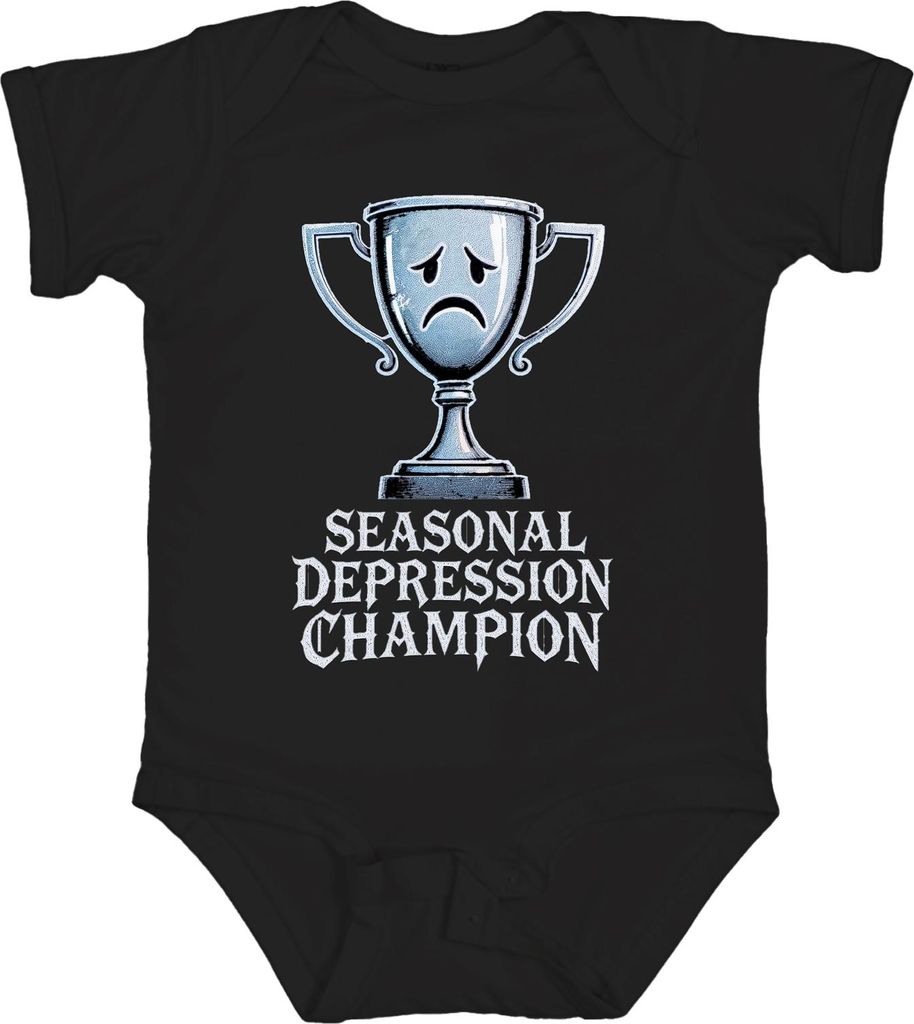 Seasonal Depression Champion Trophy Sad Face Lustig Geschenk Unisex Baby Body, Schwarz, 12/18