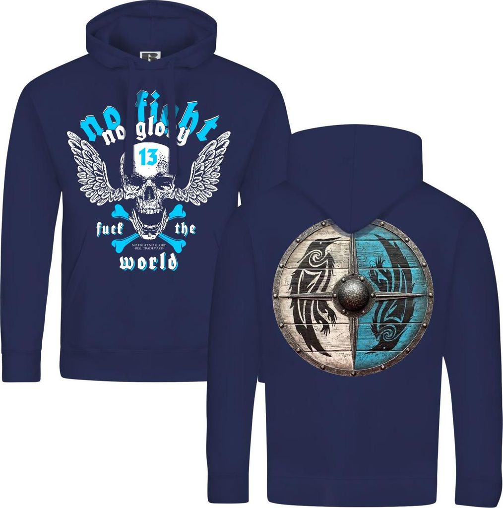 Herren Kapuzenpullover Odins Raben Schild No Fight No Glory Vikings