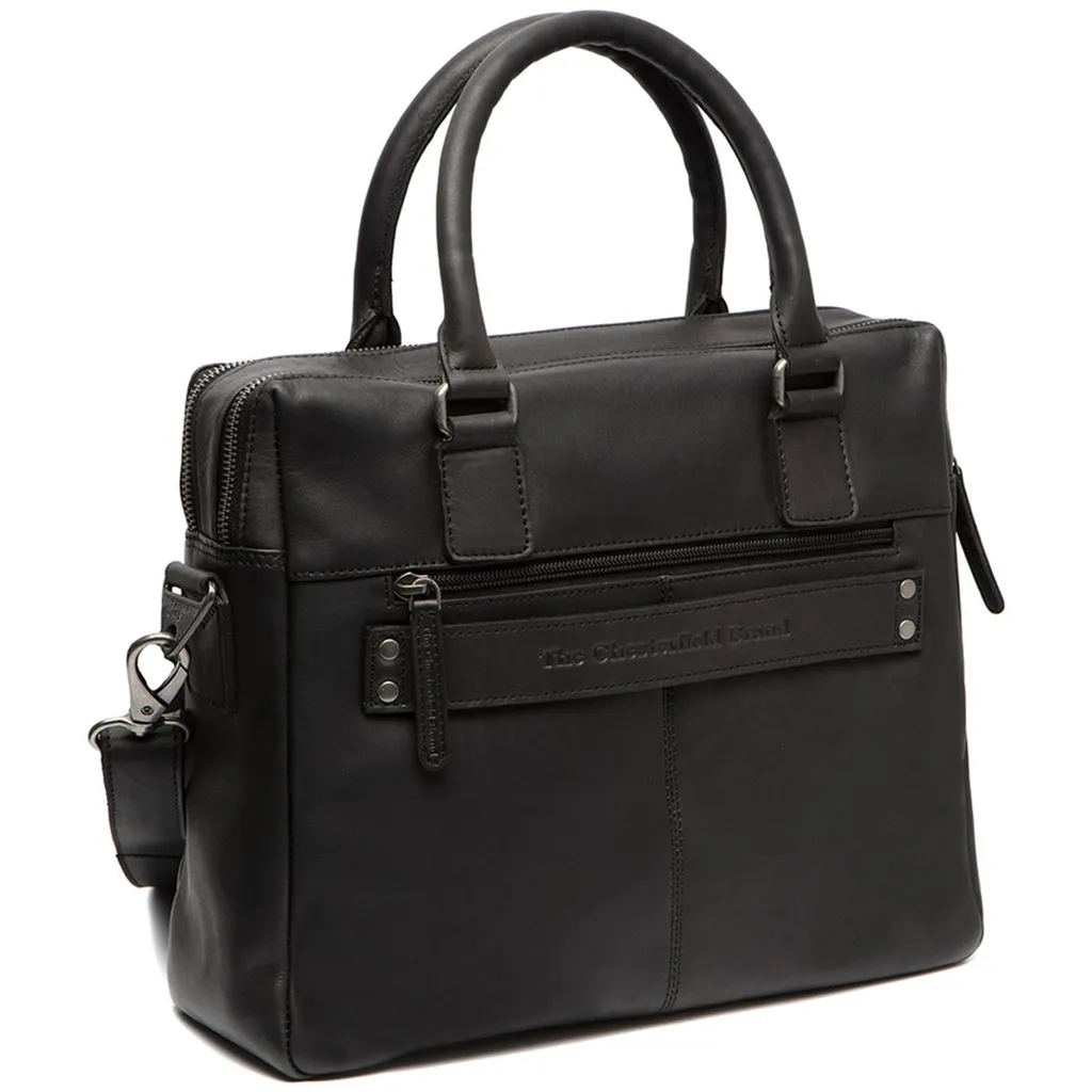 Sac à Main Ordinateur Santiago en Cuir Noir avec Multiples Rangements