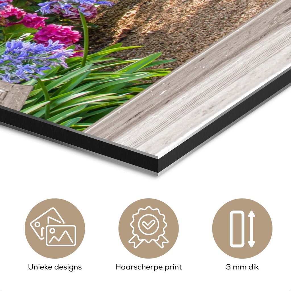 MuchoWow Wanddekoration Metall Metallbild Wandkunst 30x40 cm Hortensie - Ansicht - Blumen - Sommer - Lila - Weg MuchoWow Aluminium Gemälde - Bilder