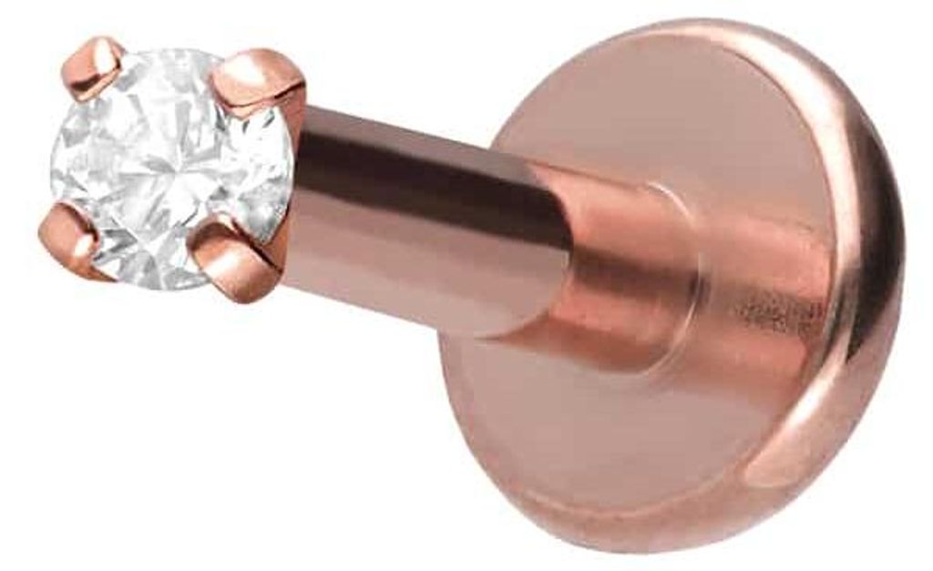 Ohrpiercing, Nasenpiercing Titan Labret mit Innengewinde EINGEFASSTER KRISTALL RoséGold Stablänge: 7mm | Stabstärke: 1,6mm | Kristallgröße: 2mm