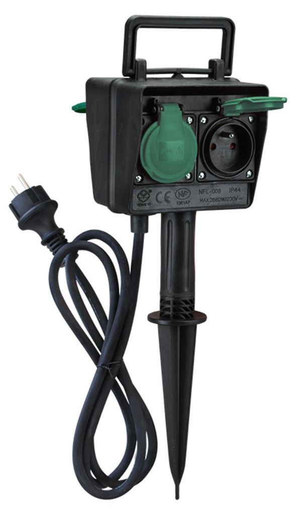 Solight Gartenpfosten IP44, 4 Steckdosen, Gummikabel 1,5 m PG02