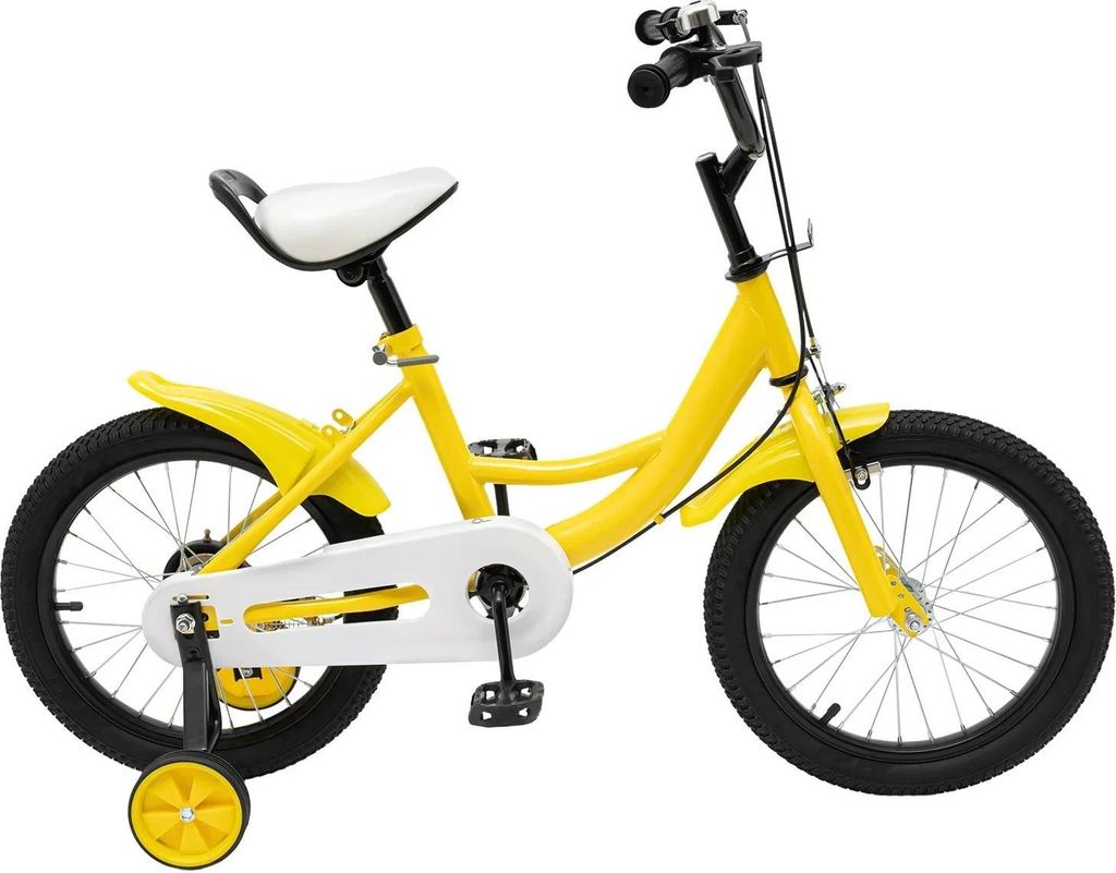 Kinderfahrrad 40 cm (16 Zoll) - Fahrrad für Jungen & Mädchen - Mit Stützrädern und Korb - Stahlrahmen - 5-8 Jahre - 100-135 cm - Gelb