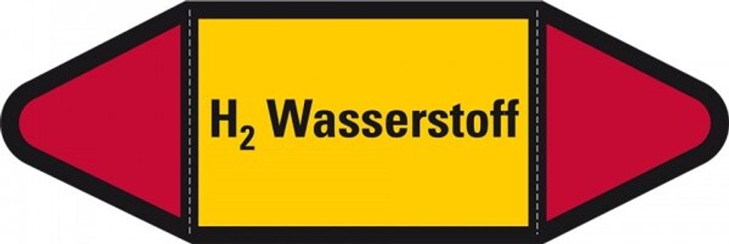 Aufkleber I Rohrleitungsetikett H2 Wasserstoff, gelb/schwarz/rot, für Ø ab 90...
