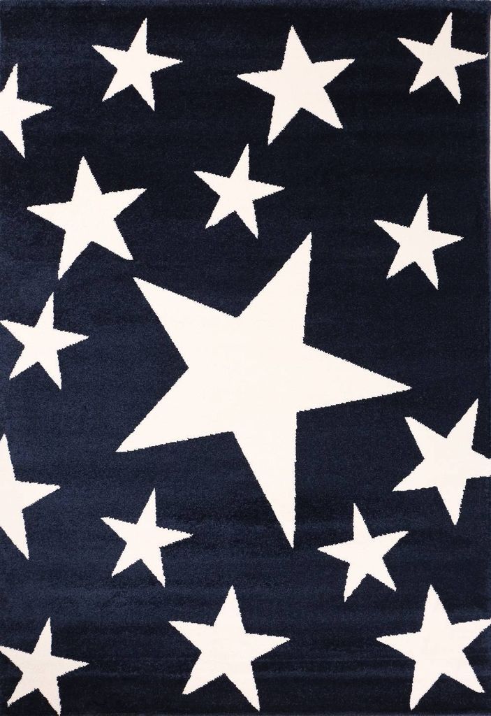 Teppich Kurzflor Sterne Himmel Modern Blau Weiß Jugendzimmer für kinderzimmer, wohnzimmer, Maße:160x230 cm