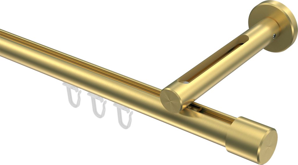 Interdeco Innenlaufstange / Gardinenstange mit Innenlauf Messing-Optik, Typ Siteno Santo (Kappe), 20 mm Ø 1-läufig, 220 cm