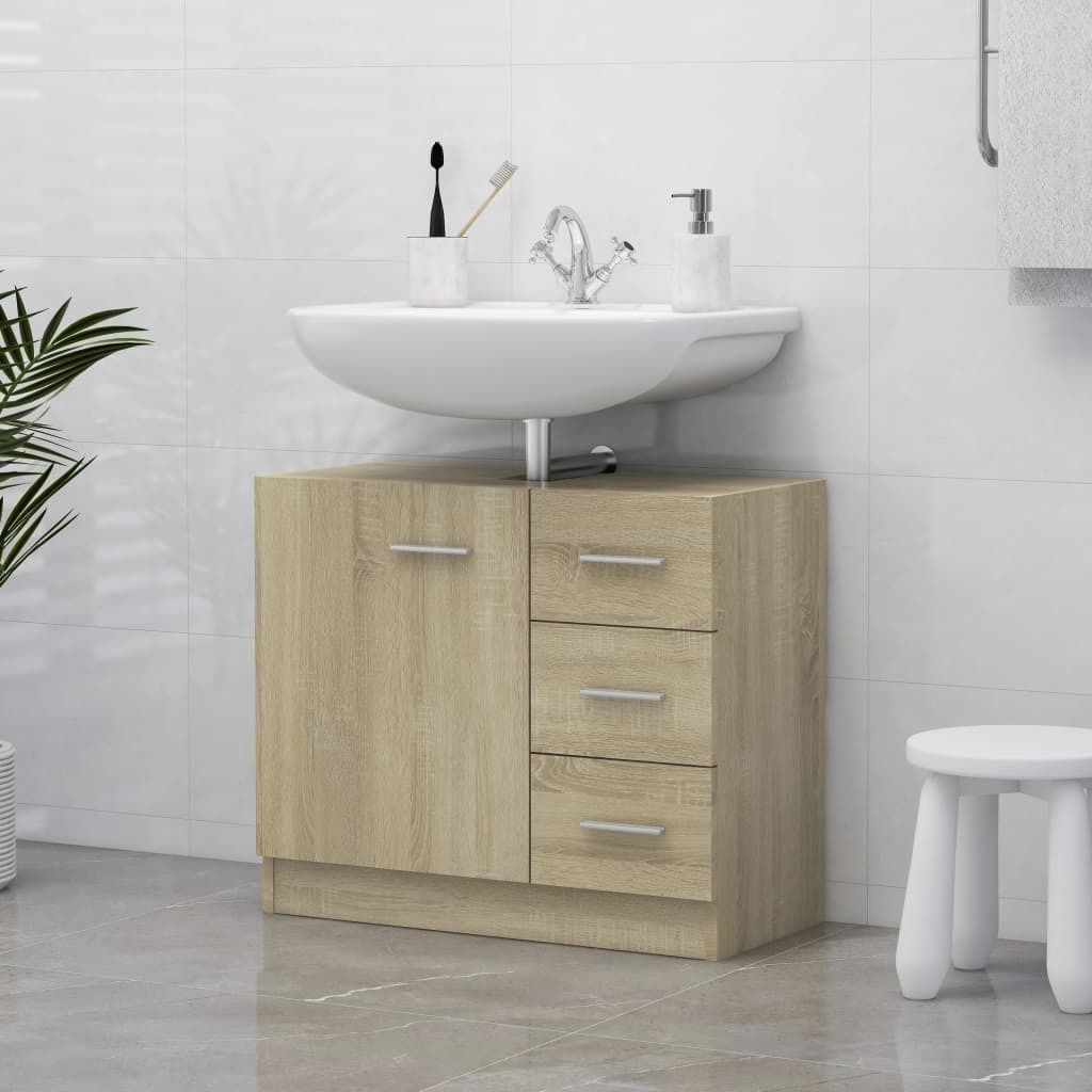 The Living Store Waschbeckenunterschrank Sonoma-Eiche 63x30x54 cm Holzwerkstoff