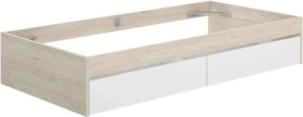 Bettgestell, 90 x 190 cm, 2 Schubladen, Weiß und Eiche