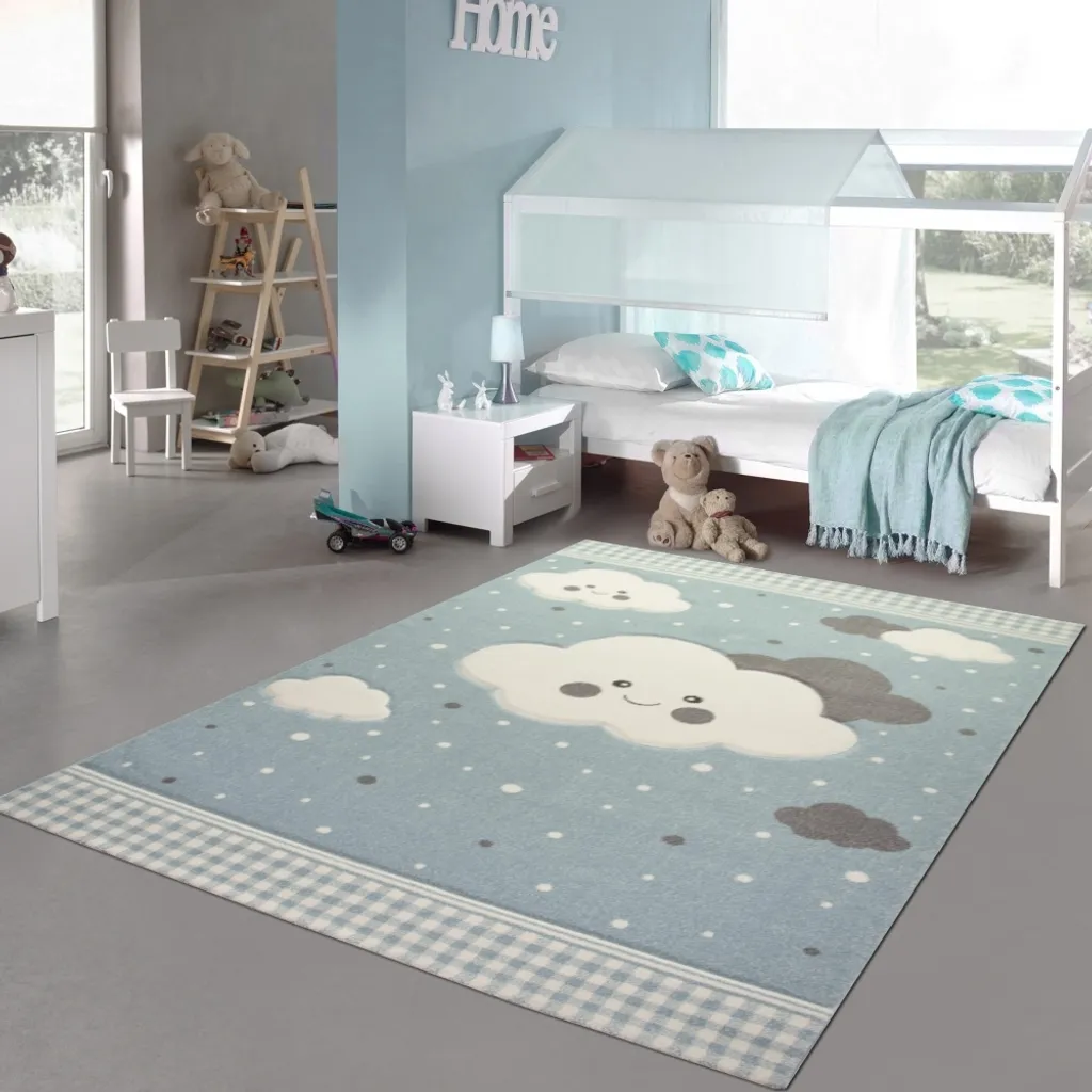 Tapis chambre enfant nuages bleu tapis de sol pour jouer 160x230 cm