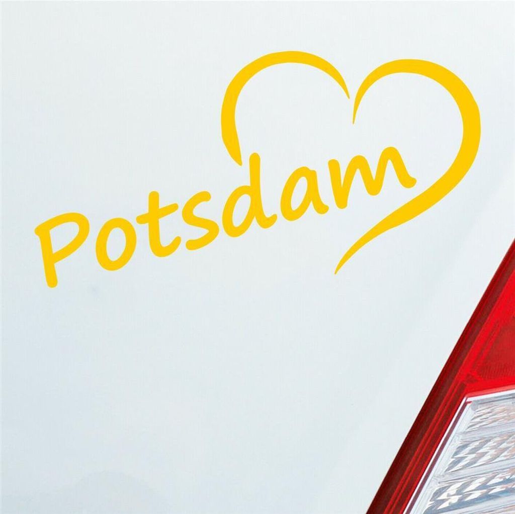 Auto Aufkleber Potsdam Herz Stadt City Love Liebe Heimat 16x8 cm Gelb Sticker Heckscheibenaufkleber