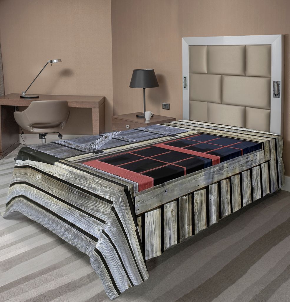 ABAKUHAUS Land Bettlaken, Original Holzfensterläden Im Historischen Dorf Bild Cottage Thema Druck, weiches bequemes oberes Bettlaken für ein Nach...