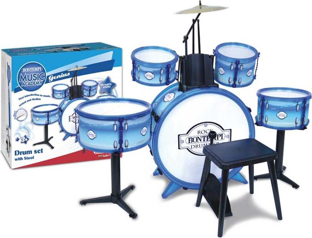 Bontempi Schlagzeug Spielzeug blau mit Hocker 6-teilig fr Kinder
