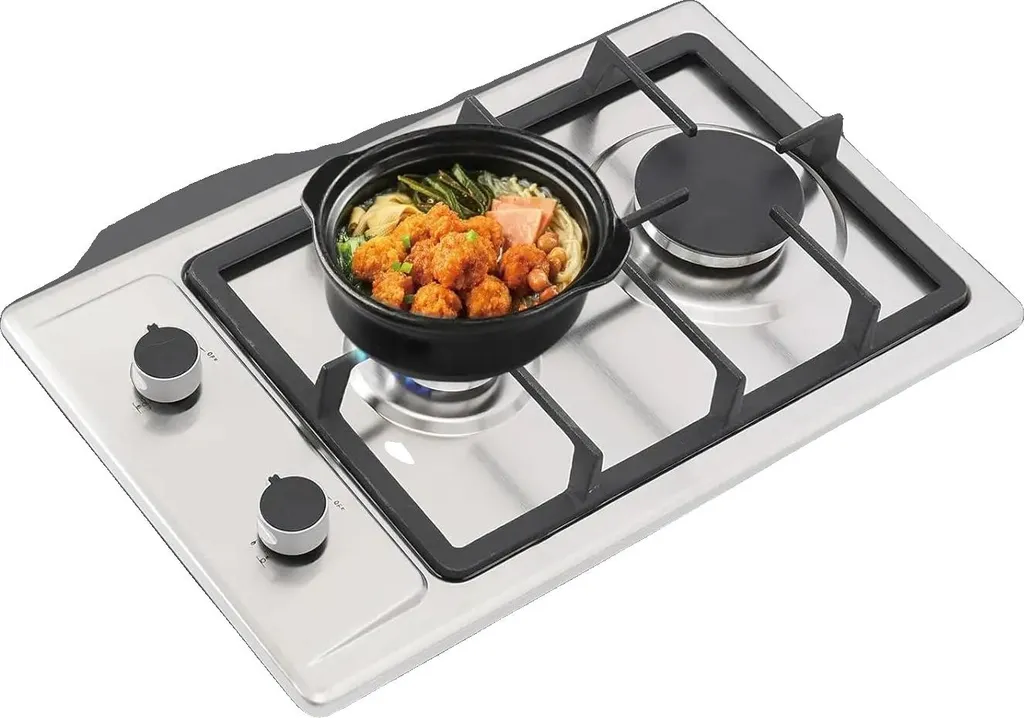 Réchaud à gaz encastrable inox double foyer pour cuisine et studio