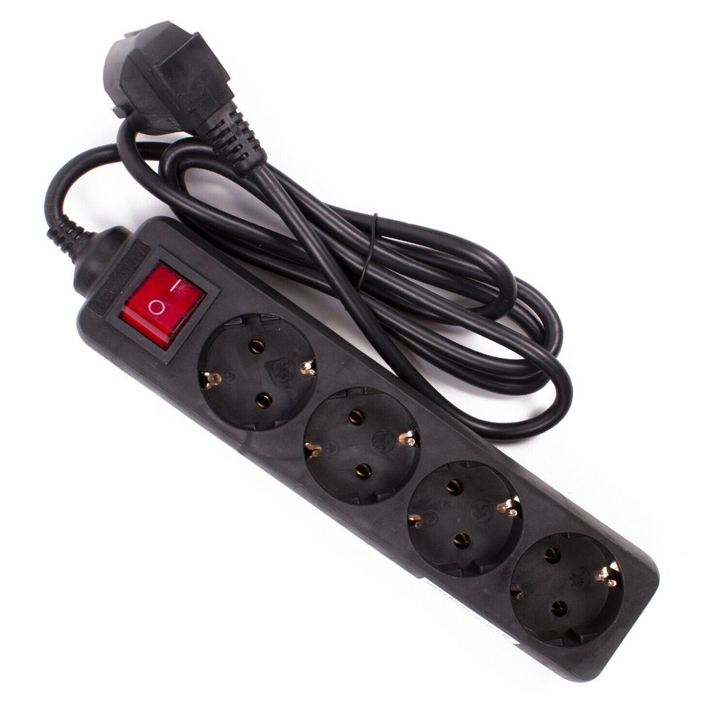 schwarz 4-fach-Steckdosenleiste mit beleuchtetem Netzschalter Steckerleisten 