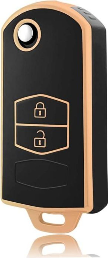 Dutch Shield - TPU Autoschlüssel Hülle für das Mazda Schlüssel - Schutzhülle Schlüsselhülle Cover C2 Gold, Schwarz