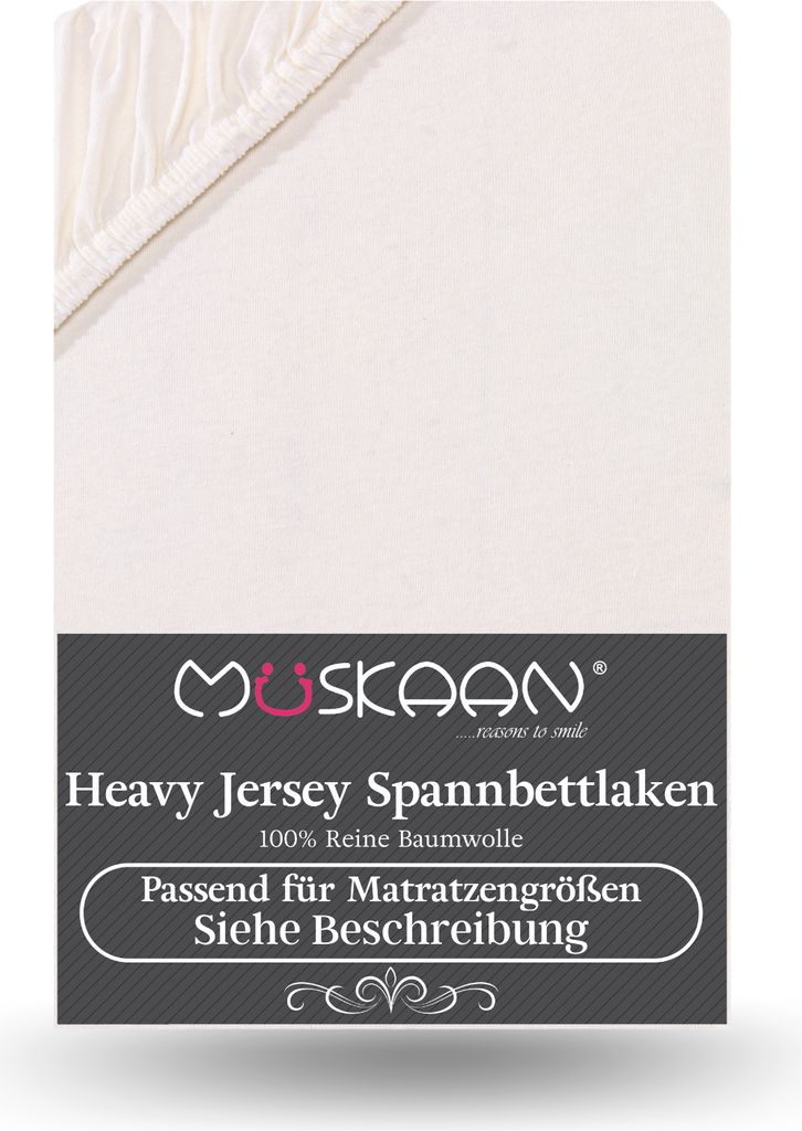 Heavy Jersey Spannbettlaken 180x200 cm - 200x220 cm + 40 cm Boxspringbett 160 g/m² natur