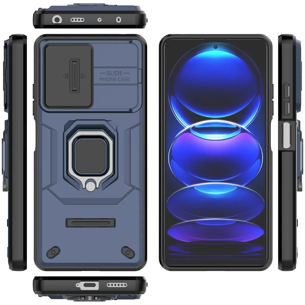 JIAFEI Cover Armor Per Xiaomi Redmi Note 12 Pro+ Plus 5G - Custodia TPU+PC Antiurto Con Protezione Scorrevole Per Fotocamera E Anello Supporto 360°, Blu