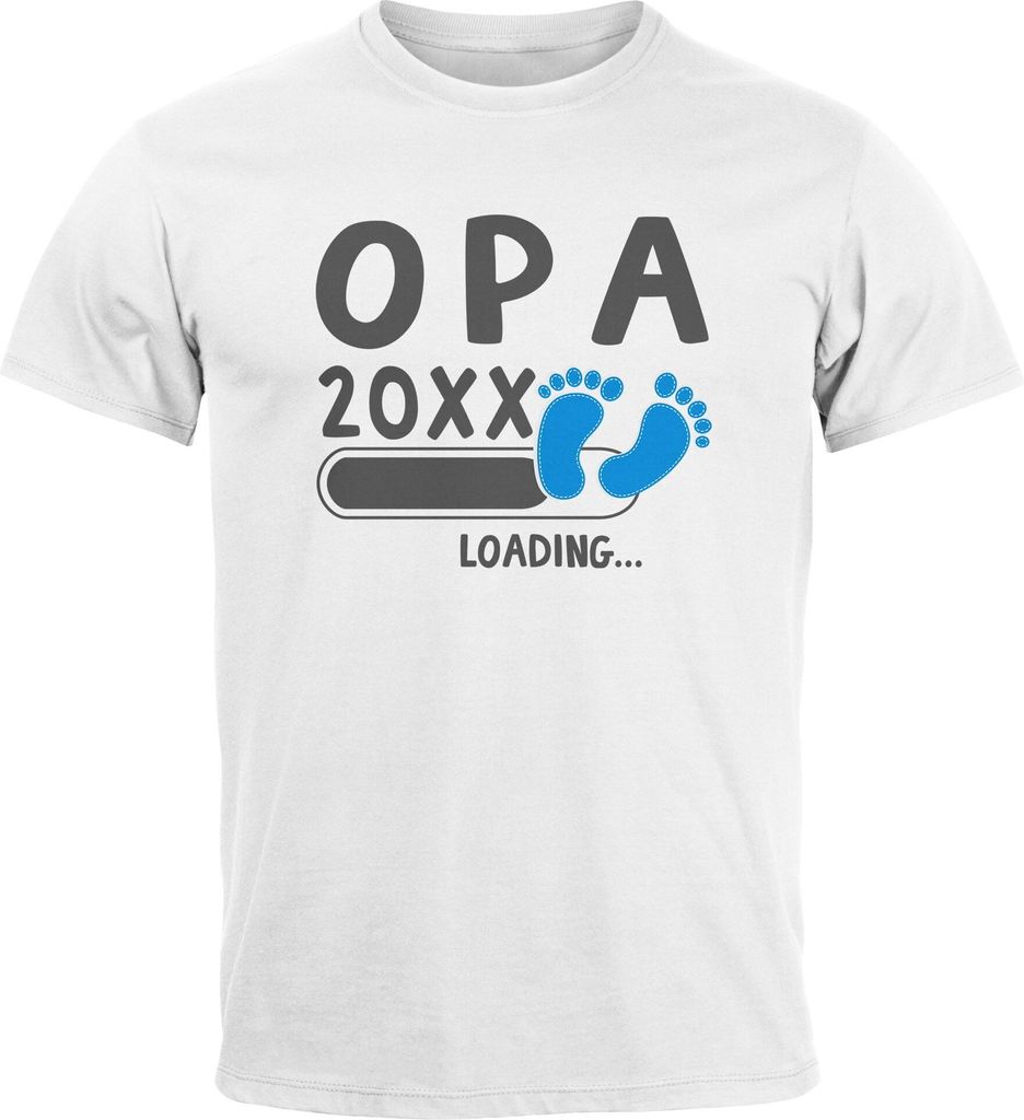 Herren T-Shirt Papa Opa Onkel Patenonkel 2023 loading Geschenk für werdenden Opa Geschenk Geburt Baby Moonworks weiß-blau XS