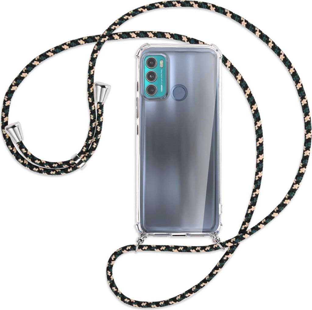 Handykette Backcover-Schutzhülle mit Band (Metall silberfarben) für Motorola Moto G40 Fusion, Moto G60 - camouflage