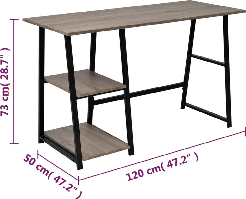 Bureau de Télétravail Gris et Chêne Gain de Place avec Rayonnages Fixes - 6