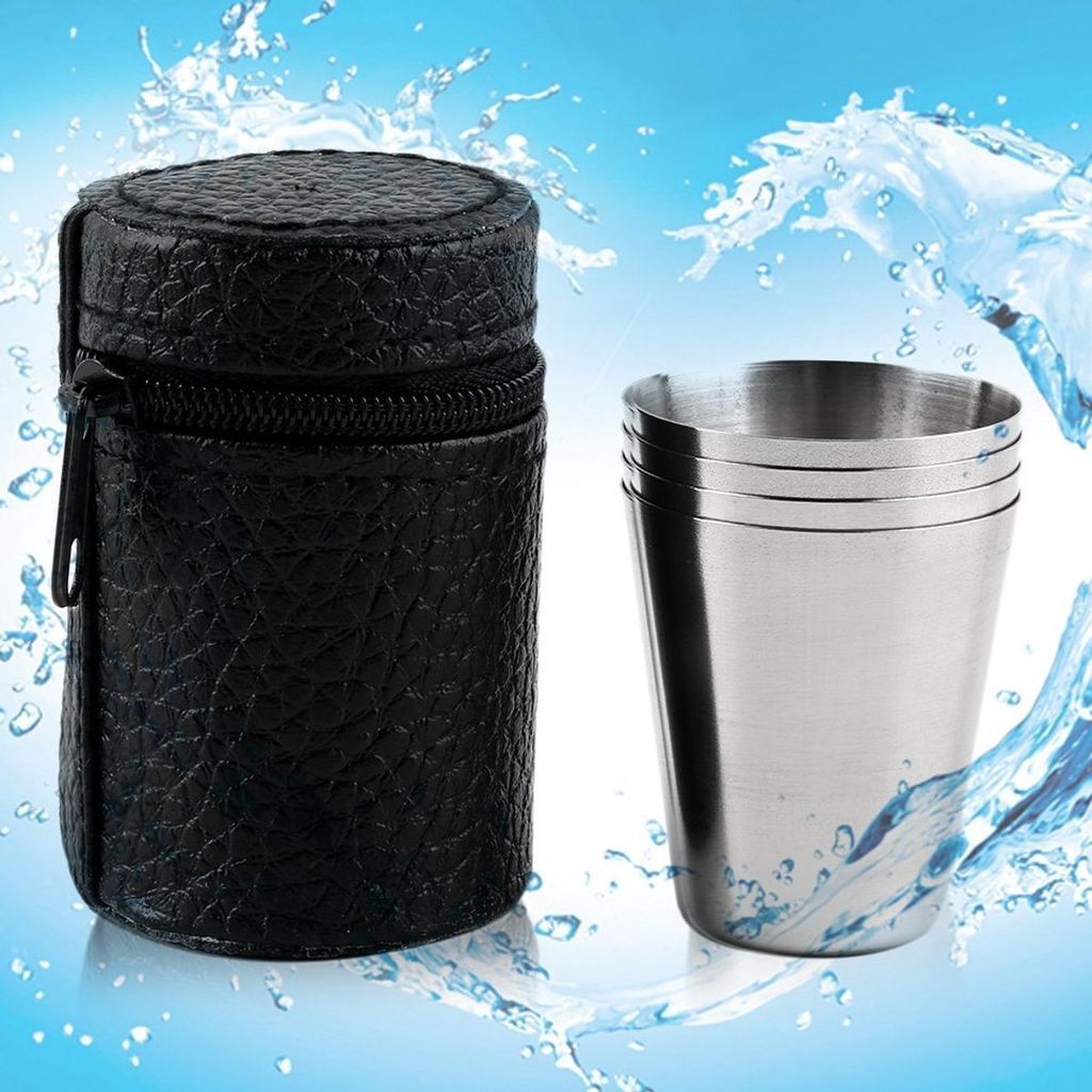 4er Set Stapelbare Becher Edelstahl Trinkbecher Camping Produktbild 
