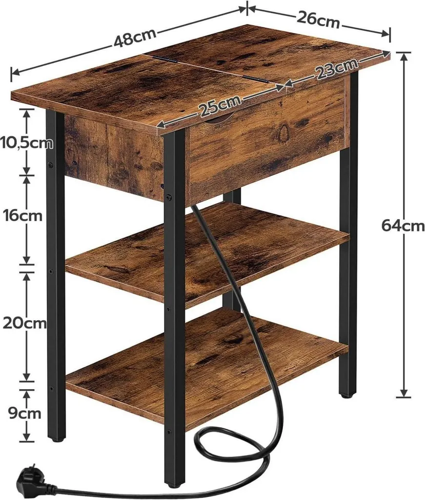 HOOBRO Table d'appoint avec station de recharge de style industriel chic - 3