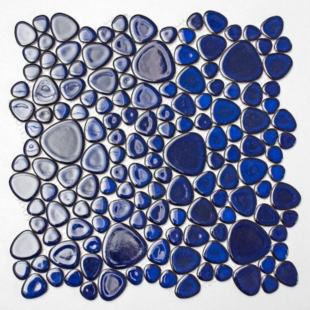 Kieselmosaik Pebbles Keramik blau glänzend Duschtasse Fliesenspiegel MOS12-0405_f | 10 Mosaikmatten