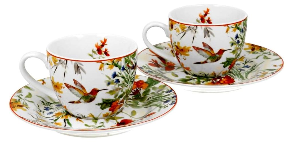 Espressotassen-Set 2 Stück 90 ml LINNEA mit Untertassen, New Bone China Porzellan