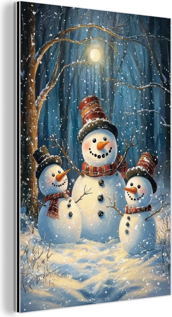 MuchoWow Wanddekoration Metall Metallbild Wandkunst 80x120 cm Schneemann - Schnee - Winter - Wald MuchoWow Aluminium Gemälde - Bilder