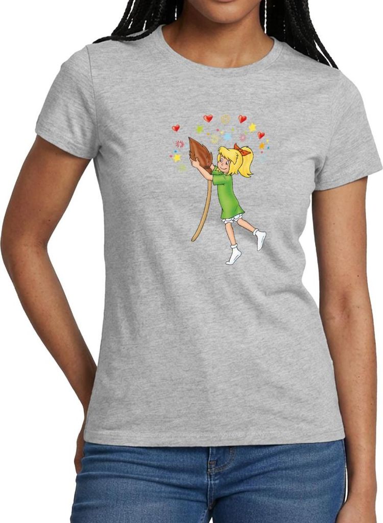 Spreadshirt Bibi Blocksberg Tanzt Mit Ihrem Besen Kartoffelbrei Frauen T-Shirt, L, Grau meliert