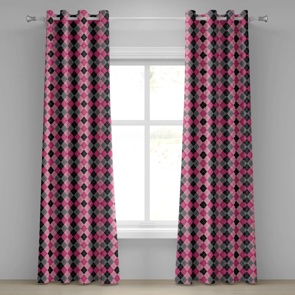 Rideaux occultants déco motifs diamants roses et gris 280x175 cm