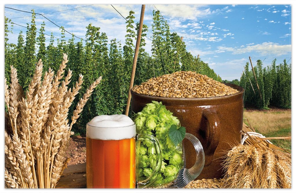 Wallario Premium Teppich, Größe 90 x 140 cm, Frisch gezapftes Bier, Hopfen und Malz