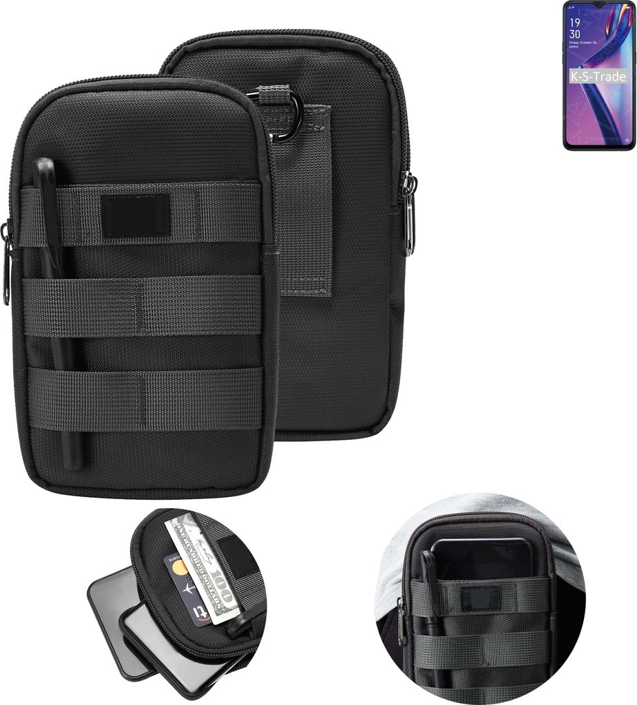 K-S-Trade Holster Gürtel Tasche kompatibel mit Oppo A12s Handy Tasche Schutz Hülle dunkel-grau viele Fächer, 1x