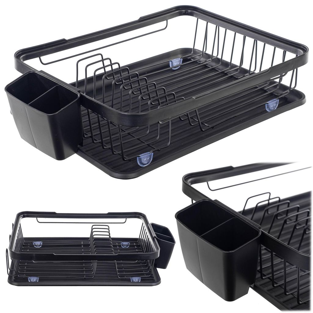 KADAX Geschirrabtropfgestell 33 x 43 x 12 cm, Abtropfgestell für Geschirr, Abtropfständer, Geschirrablage mit Abtropfschale & Besteckhalter, Abtr...
