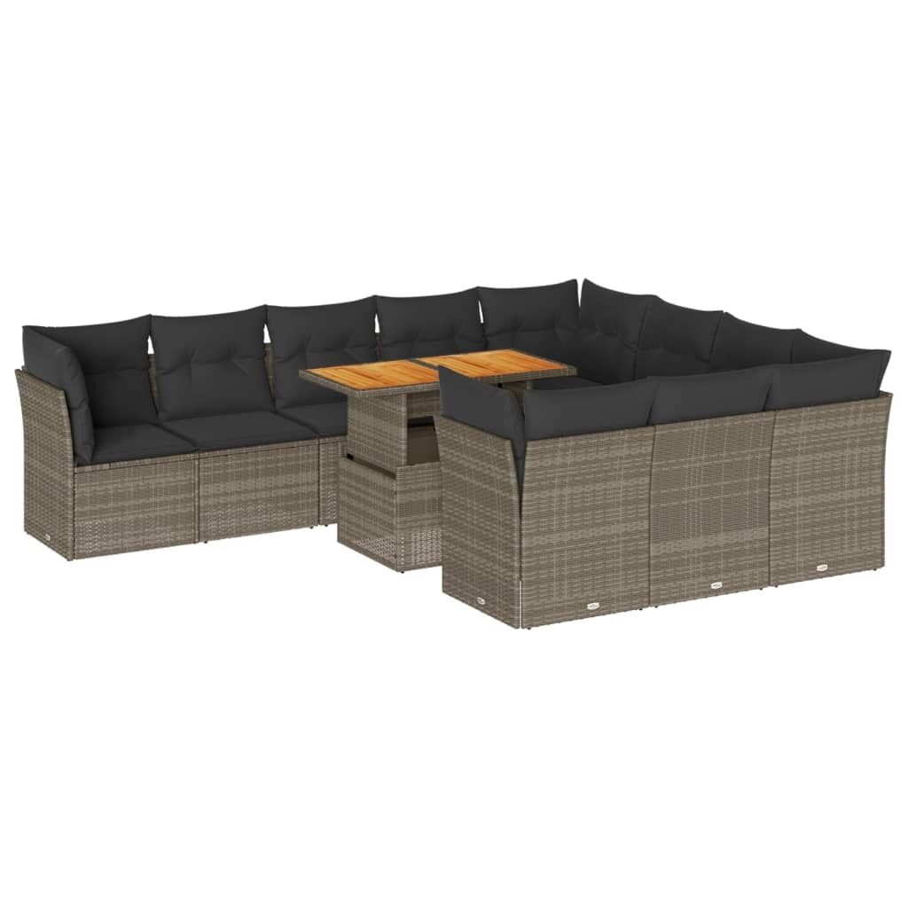 vidaXL 11-tlg. Garten-Sofagarnitur mit Kissen Grau Poly Rattan