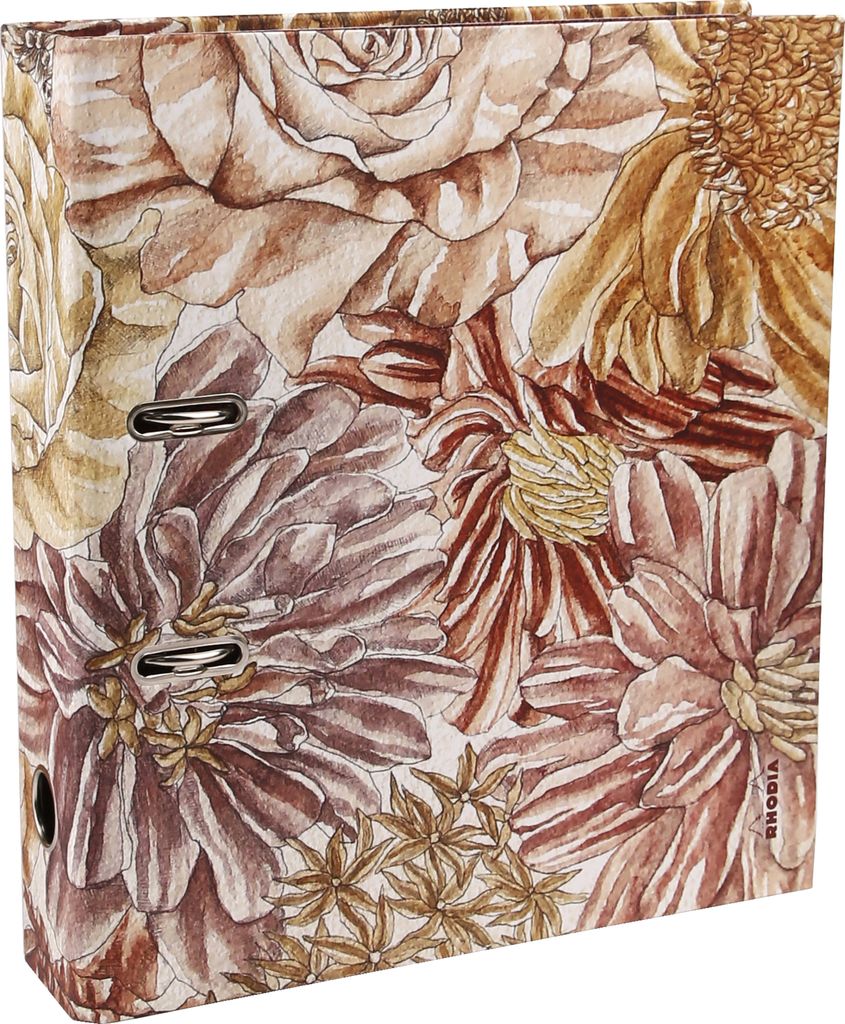 Rhodia 120025C - Rhodia ORANGE Botanique - Ordner für DIN A4-Blätter, 21 x 29,7 cm, Rücken 7cm, Deckel soft touch, mit Blumenmotiven, 1 Stück