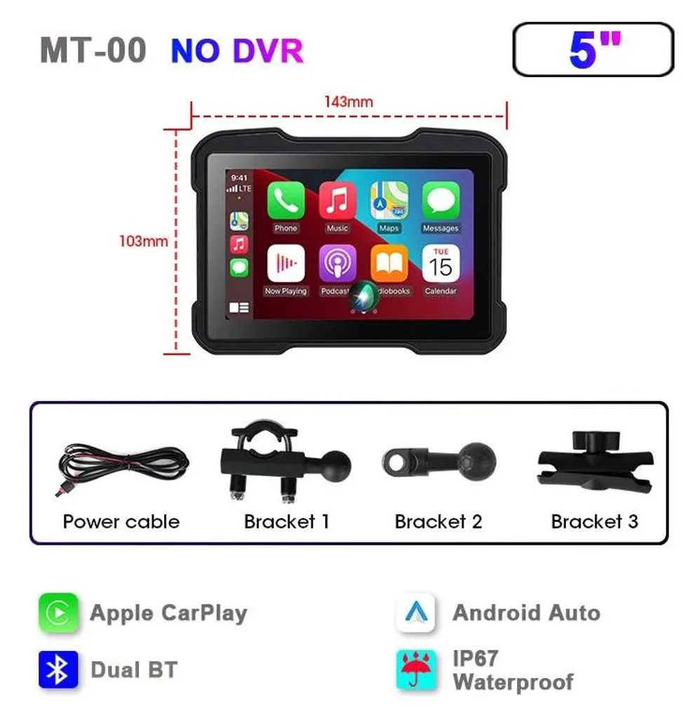 Console de navigation GPS Moto 5" HD étanche avec CarPlay sans fil