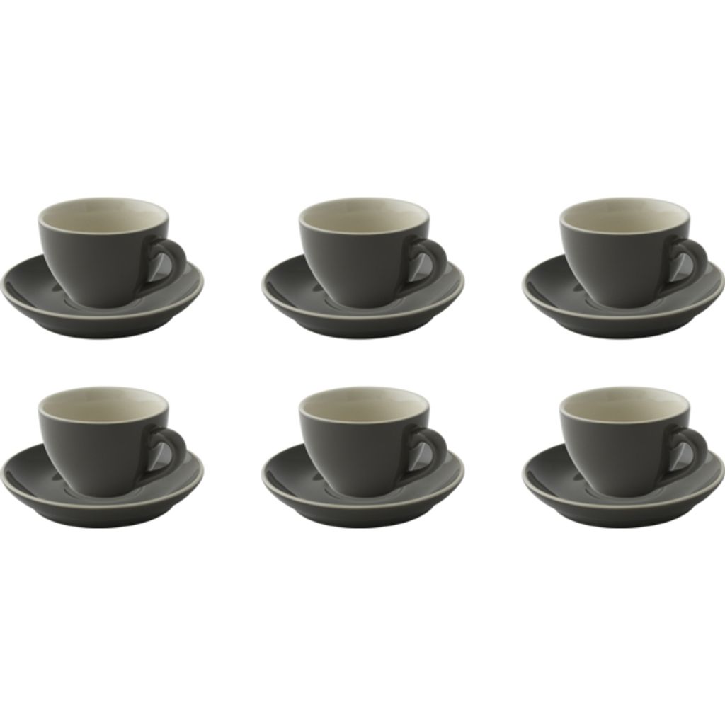 Palmer Colors Cappuccinotasse mit Untertasse, 18 cl, grau Porzellan, spülmaschinenfest, 6 Stück